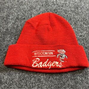 Vintage Wisconsin Badgers Red Knit Beanie Hat USA Made NCAA